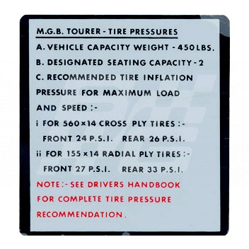 Image for TIRE PRESSURE MGB RDST TO 1975